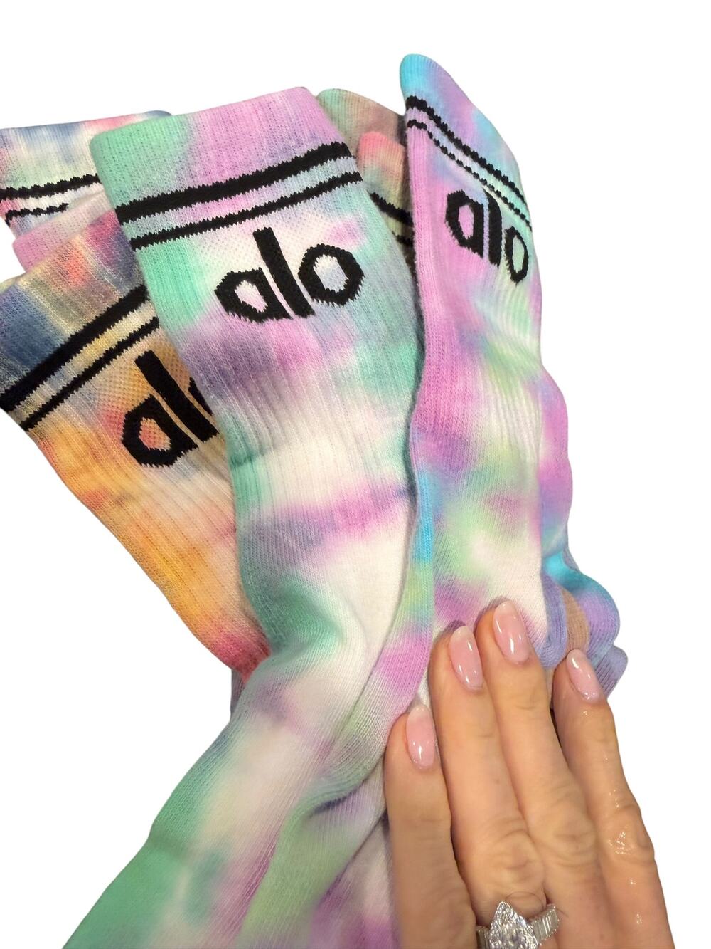 ALO Yoga 5 Pack Hand Tie Dyed Crew Socks Pastel Rainbow